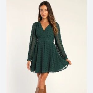 Lulus always on repeat emerald dot dress M